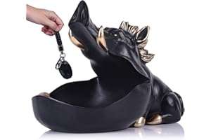 QIANLING Scultura in resina di cinghiale, piatto di caramelle, barattolo di biscotti, portachiavi, regalo, statua di cinghiale in oro nero per decorazioni domestiche moderne, tavolo consolle, piccoli oggetti.