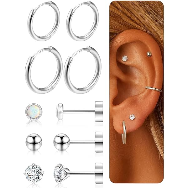 Kakonia Orecchini In Titanio G23 Per Orecchie Sensibili – Perno Con Zircone Piatto Sul Retro – 20G, 2/3/4 Mm, Ipoallergenici