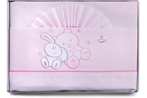 PEKITAS Bebe Bettwäsche-Set, 3-teilig, für Kinderbett, 60 x 120 cm, 100 % Baumwolle, hergestellt in Portugal (Serie Friends Rosa)