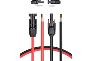 BougeRV Cable de Extensión Solar 6m (20 pies) 10AWG con Conector Hembra y Macho Herramienta de Kit de Adaptador de Panel Solar (20 Pies Rojo + 20 Pies Negro)