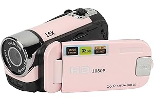 DENASH Video Camera Camcorder, Portable 1080P HD Vlogging Camera,2.4in Rotatable Screen Camcorder with Fill Light for Travel Recording (Pink)