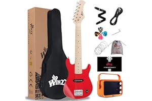 Winzz 30 Pulgadas Guitarra Eléctrica Infantil Kit,Mini Guitarra Electrica para Niños, Principiantes con Amplificador, Color Rojo