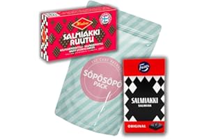 ‎SÖPÖSÖPÖ Fazer Finnische Salmiakki 40g und Halva Salmiakki Ruutu 34g Set SÖPÖSÖPÖ Packung Vielfalt 2 Packung Care-Paket Leckereien Geschenkkorb Boxen Pack für Erwachsene, Kinder, Jungs, Mädchen, Freund, Süßigk