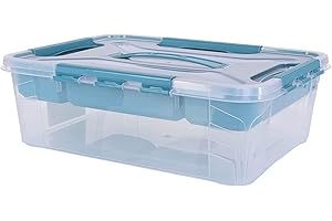 keeeper Caja de almacenaje con tapa y accesorio, 39 x 29 x 12,4 cm, 10 l, Hubert+Hilda, Transparente/Aqua Blau (azul)