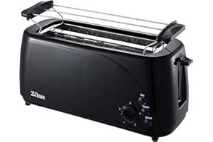 Zilan, Grille-pain à fente longue, 4 tranches de Toastautomatique, XXL, 5 niveaux de rôtissage, accessoire de pain, fonction décongélation, tiroir ramasse-miettes, Noir