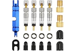 NOKDAL 18 Pezzi Valvola Presta Valvola Tubeless Mtb Kit Sostituzione Valvola Presta Adattatore Valvola Bici Chiave Valvola Presta Smonta Valvole Mtb Valvole Presta Ricambio per Pneumatici da Bicicletta