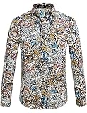 Hergestellt in China SSLR Herren Hemd Langarm Baumwolle Paisley Gedruckt Regular Fit Freizeithemd Bügelleicht Langarmhemd Shirt (Large, Blau Rot)