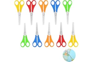 RUCUDIM Lot de 10 paires de ciseaux pour enfants - En acier inoxydable - Avec échelle en cm - 5 couleurs