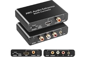 UNSTINCER HDMI ARC Audio Extracteur, 192khz stéréo Convertisseur Numérique spdif optique toslink coaxial vers Analogique RCA L/R 3.5mm Jack et toslink coaxial DAC Adaptateur pour TV Home Cinéma ps3/4