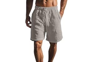 CUTeFiorino - Pantaloncini leggeri in lino, da uomo, estivi, lunghezza al ginocchio, in cotone, per sport, alla moda, super traspiranti, hawaiani, tinta unita, adatti per spiaggia e vacanze