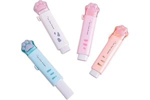 AMYXIYUAN 4Pcs Cat Paw Shaped Retractable Eraser - Kawaii Sliding Cartoon Rubbers for Students Writing, Office and School Supplies