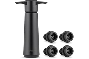 WOTOR Pompa Salvavino con 4 tappo vino sottovuoto, tappi bottiglie vino, accessori vino, Tappi Riutilizzabili Per Mantenere Il Vino Fresco (Nero)
