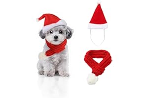 LIFREER Dog Christmas Outfit Christmas Pet Knit Scarf Red Pet Scarf Santa Hat Xmas Pets Costume Accessories for Puppy Small Dogs Cat (S)