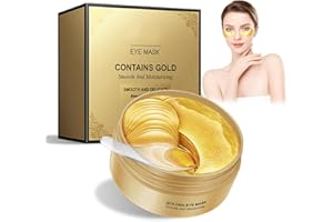 KONIPL 60 Pcs- 24kGold Gel Augenpads,Augenpads Gegen Augenringe,Hyaluronsäure Kollagen für Anti-Aging Augenmaske,Augenringe Entfernen,Tränensäcke,Puffiness,Eye Falte,Feuchtigkeit Spendende Augenpads