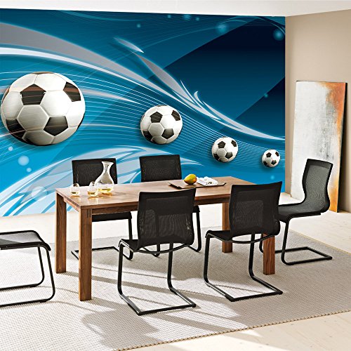 Vlies Fototapete 400×280 cm PREMIUM PLUS Wand Foto Tapete Wand Bild Vliestapete – Fußball Tapete Ornamente Fußball Schlingen Kunst blau – no. 981 - 7