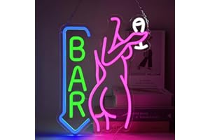 YUEYYNS Bar Enseigne Lumineuse Beer Neon LED Enseignes Néon Sexy Dame Avec Verre à Vin, Bar Neon Light USB Enseigne au Néon pour Maison Bar Club Fête D'anniversaire Artistique Murale