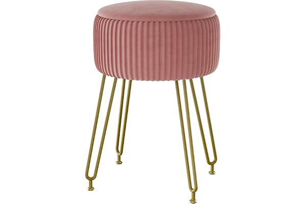 IBUYKE Sammet Förvaring Fotstöd Ottoman Pall, Smink Vanity Pall Soffbord med Guldstålben Avtagbart Omslag, Soffbord Toppöverdrag