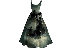 AIDODMOM Vestido de Halloween Swing para Mujer Tallas Grandes Vestido de Fiesta Causal Sin Mangas Vintage Estampado Disfrace Adultos Originales Disfraz Medievale Princesa Reina Bruja