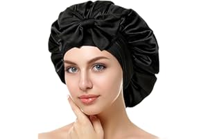 WAYMAYTECY Satin Haarhaube Für Damen, Rutschfest Verstellbar SeidenmüTze, Motorhaube Für Nacht & Alltag（Schwarz）