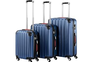 PROVITERA Set 3 Valigie Rigide in ABS, Valigie Rigide M-L-XL Manico Telescopico e 4 Ruote Easy Roll, Lucchetto serratura a codice, Trolley Resistenti da Viaggio, con Bagaglio a Mano (Blu)