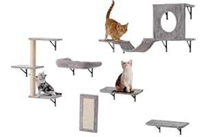 VEVOR Étagères Murales pour Chat, Lot de 6, Ensemble de Meubles Muraux, Plateformes à Sauter, Hamac, Canapé, Perchoir, Arbre à Chat, 18,14 kg, Étagère Flottante d'escalade pour Dormir, Jouer, Grimper