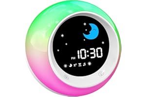 FiveHome Kinderwecker, Schlaftrainer Kinder mit 9 Nachtlichtern, Soundmaschine, Snooze und Timer, Digitaler Wecker Kinder für Jungen und Mädchen
