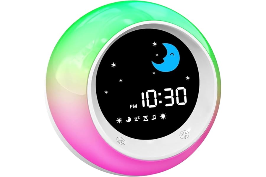 FiveHome Toddler Alarm Clock, Kids Sleep Trainer with Sun & Moon, Kids Night Light, OK to Wake Clock for Toddlers