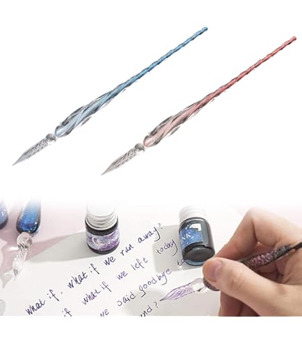 WANDIC Set Di 5 Penne A Immersione In Vetro Colorato Fatte A Mano, 24,9 Cm Con Supporti, Penne In Cristallo Arcobaleno Per Calligrafia, Disegno E Firma - 3