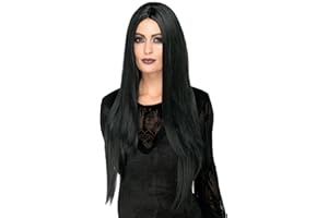 Halloween Smiffys Deluxe peruka czarownicy, czarna, odporna na wysokie temperatury/stylowa, bardzo długa