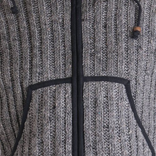 Vishes – Alternative Bekleidung – Gestrickte Herren Winter Wolljacke mit Abnehmbarer Kapuze und Fleece gefüttert grau 48