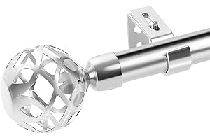 TUTJEN Silver Curtain Poles for Windows 78-274cm, 2.5cm Thickness Single curtain poles for eyelet curtains with Modern Hollow Round Finial, Heavy Duty Decorative Drapery Rods for Living Room, Bedroom