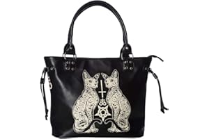 Banned Esoteric Cat Bag Mujer Bolso Negro-Blanco, Poliuretano, Black, Talla única
