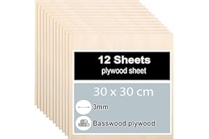 TAFONUP 12 Piezas Madera Contrachapada 3mm, Tablero Contrachapado de Tilo 30 x 30 cm, Tablero Madera Para Carpintería de Bricolaje, Procesamiento Láser, Fabricación de Modelos, Regalos, Decoraciones