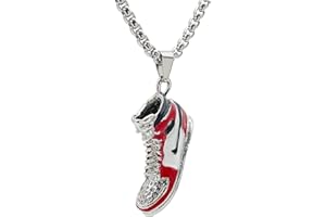 KONFEN Necklace for Men Women, Stainless Steel Shoe Pendant Chain 70cm, Mens Sneaker Necklace Hip Hop Punk Birthday Jewelry Gift for Man Women for Boys Girls Unisex (Red/Silver)