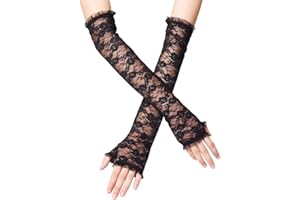 LassZone Half Fingerless Lace Gloves for Women Stretchy Elbow Length Opera Gloves Silk Arm Sleeves Satin Fancy Dress for Wedding Evening Halloween Wedding Prom