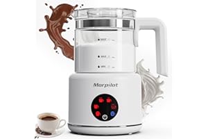 Milk Frother Electric 6 in 1 - Morpilot Automatic Milk Frothers 500ML Large Capacity Milk Steamer Visual Glass Hot Chocolate Maker Milk Warmer and Foamer for Latte Coffee (White)