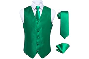 Hisdern Men's Waistcoat Paisley Floral Jacquard Necktie Pocket Square Handkerchief Vest Suit Set