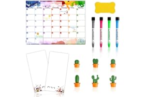 IBEQUEM Magnetyczny kalendarz na lodówkę, kalendarz z gumką, tygodniowy, dzienny, lista zakupów, lista zadań z 5 znacznikami, 1 gumka do ścierania, 8 naklejek