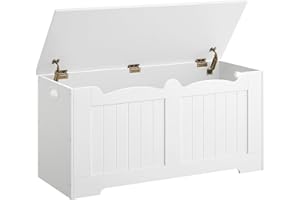 Hzuaneri Storage Chest, Storage Trunk with 2 Secure Hinge, 100 cm Lift-Top Storages Bench, Wooden Storages Organizer, Shoe Bench for Entryway, Bedroom, Living Room, White 01003XSB