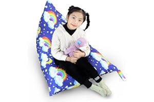 FANCHOSE Kids Bean Bag Cover Only, Stuffed Animal Bean Bag Storage, Large Bean Bag Chair for Teens, 132cm * 79cm Beanbag Chair Cover Without Filling, Inflatable Soft Toy Storage, Rainbow Clouds