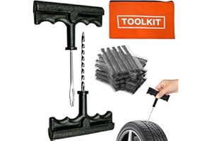 ATEK Tubeless Tyre Repair Kit – Car & Motorcycle Puncture Plug Kit with 15 Strips, Storage Case, T-Handle Tool for Quick Emergency Flat Tyre Fix, Suitable for Truck, Van
