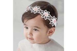 Fashband Diademas para bebés y niñas Diadema de encaje elástico con flores Accesorios para el cabello blancos y suaves para recién nacidos, bebés y niños pequeños