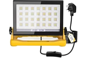 CORESLUX 60W LED Work Light, 5400LM Job Site Lights with Handle, Plug in FloodLight with 13ft Wire & Switch, Portable Work Lights 240V Mains Powered Loft Light, IP65 Waterproof Construction Light Workman Lamp