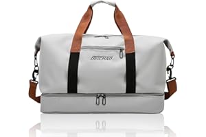 CHGANG Gym Bag with Shoe Compartment and Waterproof Wet Pockets, Sports Bags for Traveling Swimming Yoga Hiking Camping （Grey）