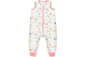 LILBESTIE Baby Sleeping Bag with Legs, 1.0 TOG Toddler Sleeping Bag with Feet Cotton Sleeveless Sleeping Bag Baby for All Seasons, Dinosaur, L(24-36 Months)