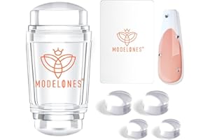 Modelones Nail Art Stamper Kit 6 pezzi, timbri per unghie a doppia punta, con 4 pezzi in silicone trasparente, 1 raschietto, set di attrezzi per manicure Shellac