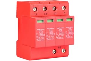 WAKECTS Scaricatore di Sovratensione 4P Casa Scaricatore di Sovratensione 40KA Scaricatore di Sovratensione su Guida DIN per Protezione Contro i Tuoni, Trifase a Fili(4P40KA)