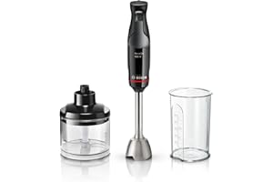 ‎BOSCH Bosch Stabmixer ErgoMaster Serie 4, Edelstahl-Mixstab, Zerkleinerer, Mix-/Messbecher, Edelstahl-Klingen, langlebig, verschleißfreie Keramik-Kupplung, 1000 Watt, schwarz, MSM4B620