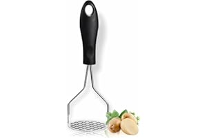 HLDI Potato Masher Heavy Duty Potato Ricer Masher With Non Slip Heat Resistance Handle Stainless Steel Potato Masher Round Press Plate Ideal For Vegetable Fruit Garlic Meat Mashed Kitchen Accessories (1Pc)