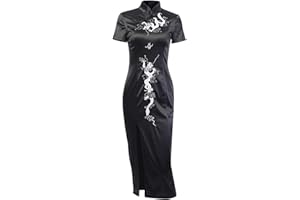 DINGJIUYAN Women Qipao Dress Dragon Goth Vintage Elegant Black Dress Harajuku Lace High Waist Slit Dresses Aesthetic Slim Party Costume